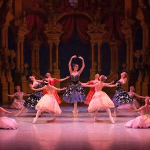 Olivia Paine as Iris (centre) and other flowers in Nutcracker - the Gift of a Dream.  Photo: Sergey Konstantinov.